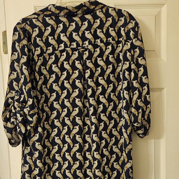 SOHO NY&Co blouse top parrot bird print 3/4 sleeve women’s Large navy - Picture 3 of 3